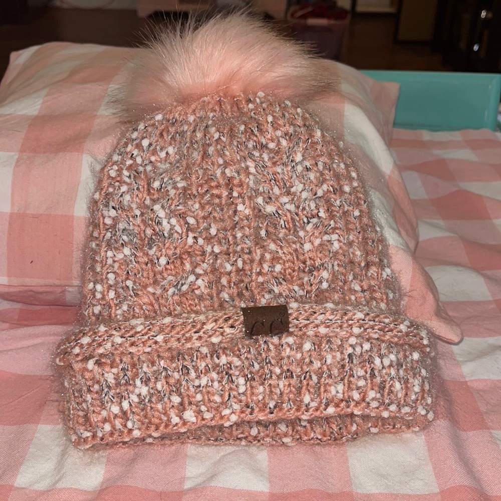 Adorable, pink CC beanie with Pom Pom